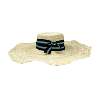 Crochet Lady Extra Long Brim Hat with Double Twist Striped Band