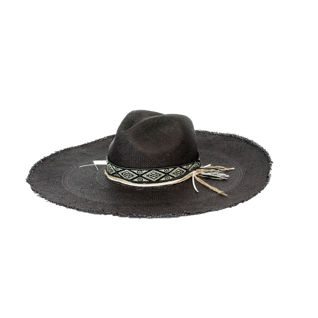 Embellished Extra Long Brim Panama Hat
