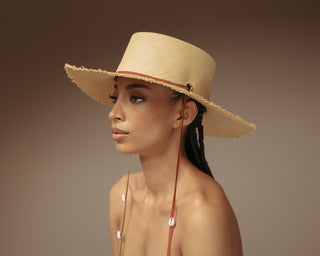 Long Brim Cordovan hat with Leather & Seashells band