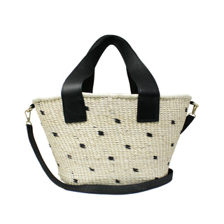 "Dots" Maxi Canasta Straw Bag With Leather Handles And Removable Crossbody Leather Handles