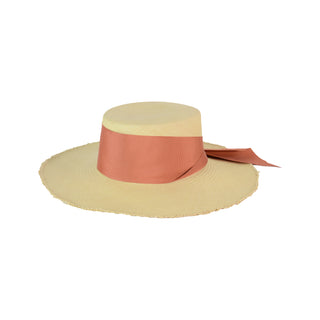 Frayed Long Brim Cordovan Hat With Maxi Bow