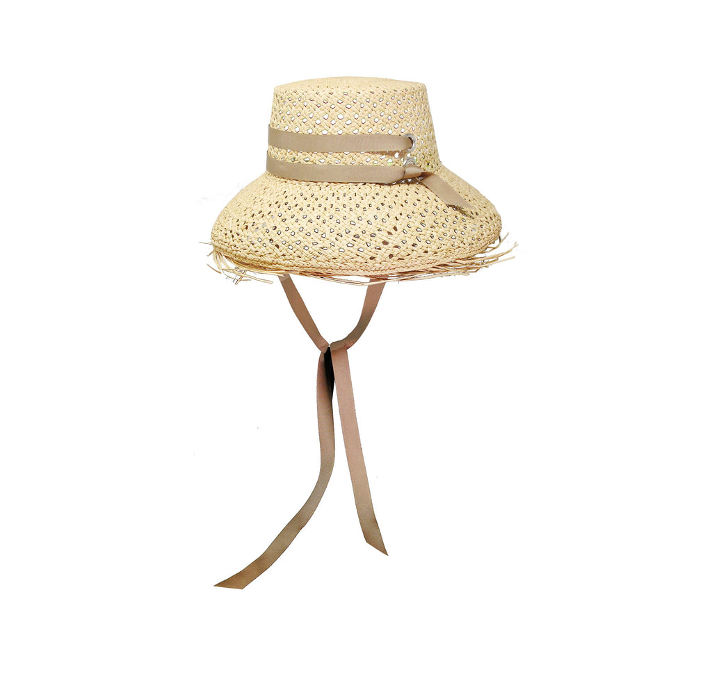 Sensi Studio Straw Lamp Shade W/Printed Fabric Band Hat in color Natural Lamp Shade Calado Hat – Sensi Studio main image 2