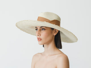 Frayed Aguacate Hat Extra Long Brim With Ribbon and Printed Fabric