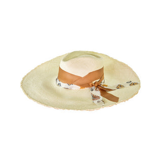 Frayed Aguacate Hat Extra Long Brim With Ribbon and Printed Fabric