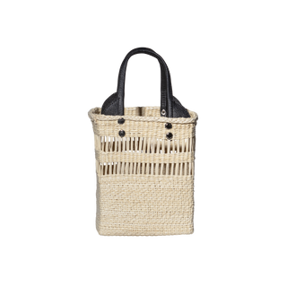 Open-Weave Straw Tote with Leather Handles