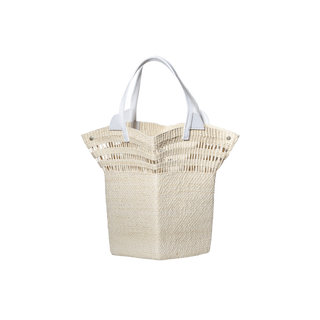 Open-Weave Straw Basket Bag with Leather Handles