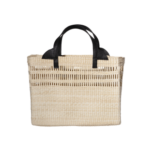 Open-Weave Straw Structure Basket with Leather Handles