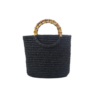 Medium Tote Woven Straw Solid with Bamboo Handle