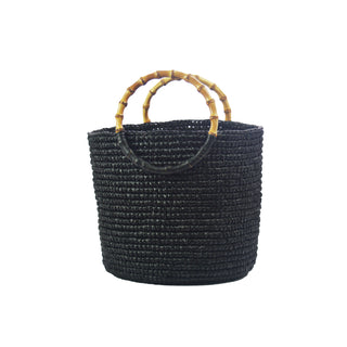 Medium Tote Woven Straw Solid with Bamboo Handle
