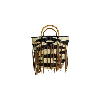 Leather fringe zebra tote