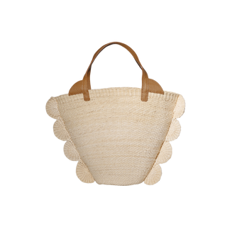 Scallop Straw Tote Bag with Leather Handles