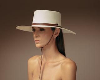 Long Brim Cordovan hat with Leather band