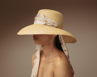 Lamp shade Cordovan Long Brim hat with Fabric band