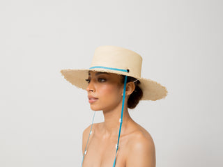 Long Brim Cordovan Hat with Leather & Seashells Band