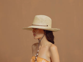 Long Brim Crochet Panama Hat with Adjustable Leather Band