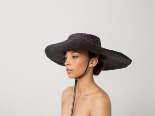 Crochet Extra Long Brim Hat with Leather Band