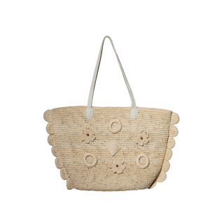 Floral Scallop Straw Tote with Leather Handles