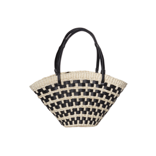 Geometric Weave Straw & leather Basket