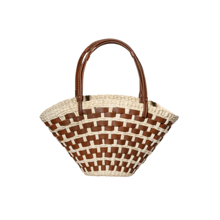 Geometric Weave Straw & leather Basket