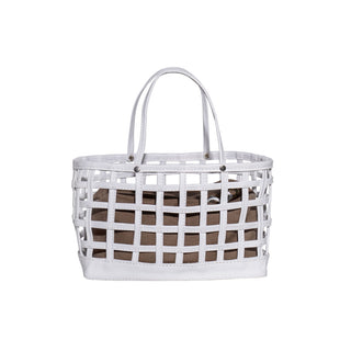 Leather & Linen Basket Bag with Italian Silk