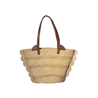 Braided Scallop Straw Tote with Leather Handles