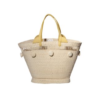 Handwoven Straw Tote Bag with Leather Handles
