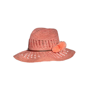 Panama Hat Calado Pom Pom Detail Band with Leather Deatil