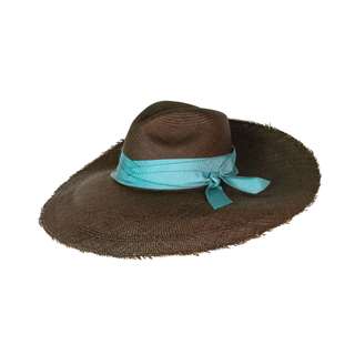 Panama hat frayed extra long brim with triple twist band