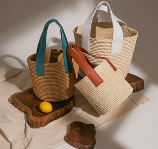 Medium Tote Woven Straw With Leather Handle