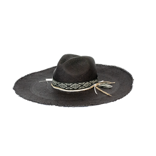 Embellished Extra Long Brim Panama Hat