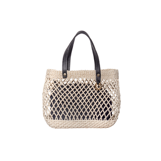 Open weave Beach Mini Basket with Linen Cosmetic Bag