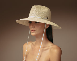 Long Brim Crochet Panama hat with Adjustable Leather band