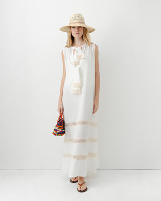 Cre Neck Maxi Dress With Double Ties