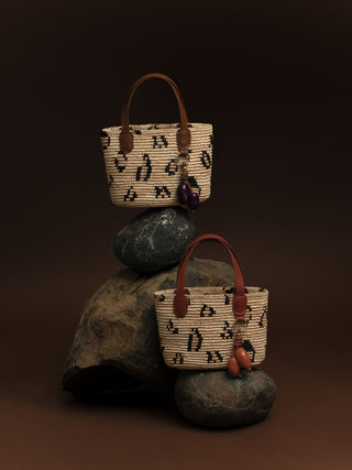 Mini Oval Canasta in leopard print with leather handles