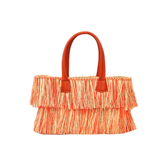 Degrade Mini Frayed Straw Tote With Leather Handles