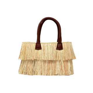 Degrade Mini Frayed Straw Tote With Leather Handles