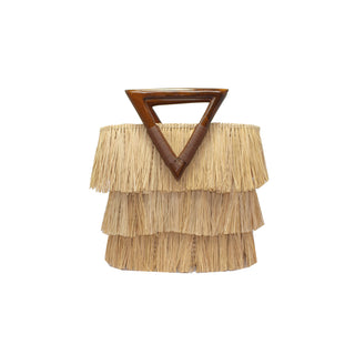 Frayed Straw Medium Tote With Wooden Handles