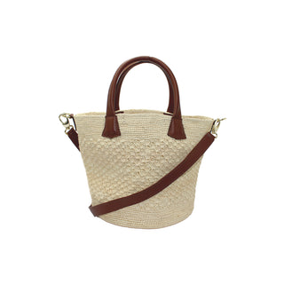 Texturized Medium Straw Bag With Removable Leather Strap