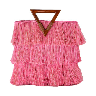 Frayed Straw Maxi Tote With Wooden Handles