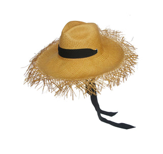Extra Frayed Long Brim Panama Hat With Adjustable Ribbon