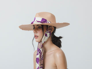Panama Hat Long Brim With Printed Fabric Band