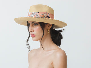Frayed Long Brim Aguacate Hat With Fabric Band