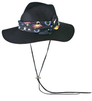 Classic Long Brim Hat with fabric and adjustable leather band