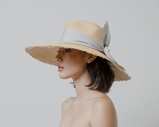 Frayed Extra Long Brim Aguacate Hat With Maxi Ribbon