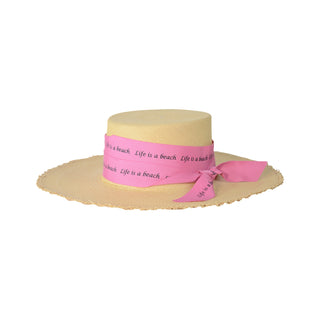 "Life is a Beach" Frayed Cordovan Long Brim Hat